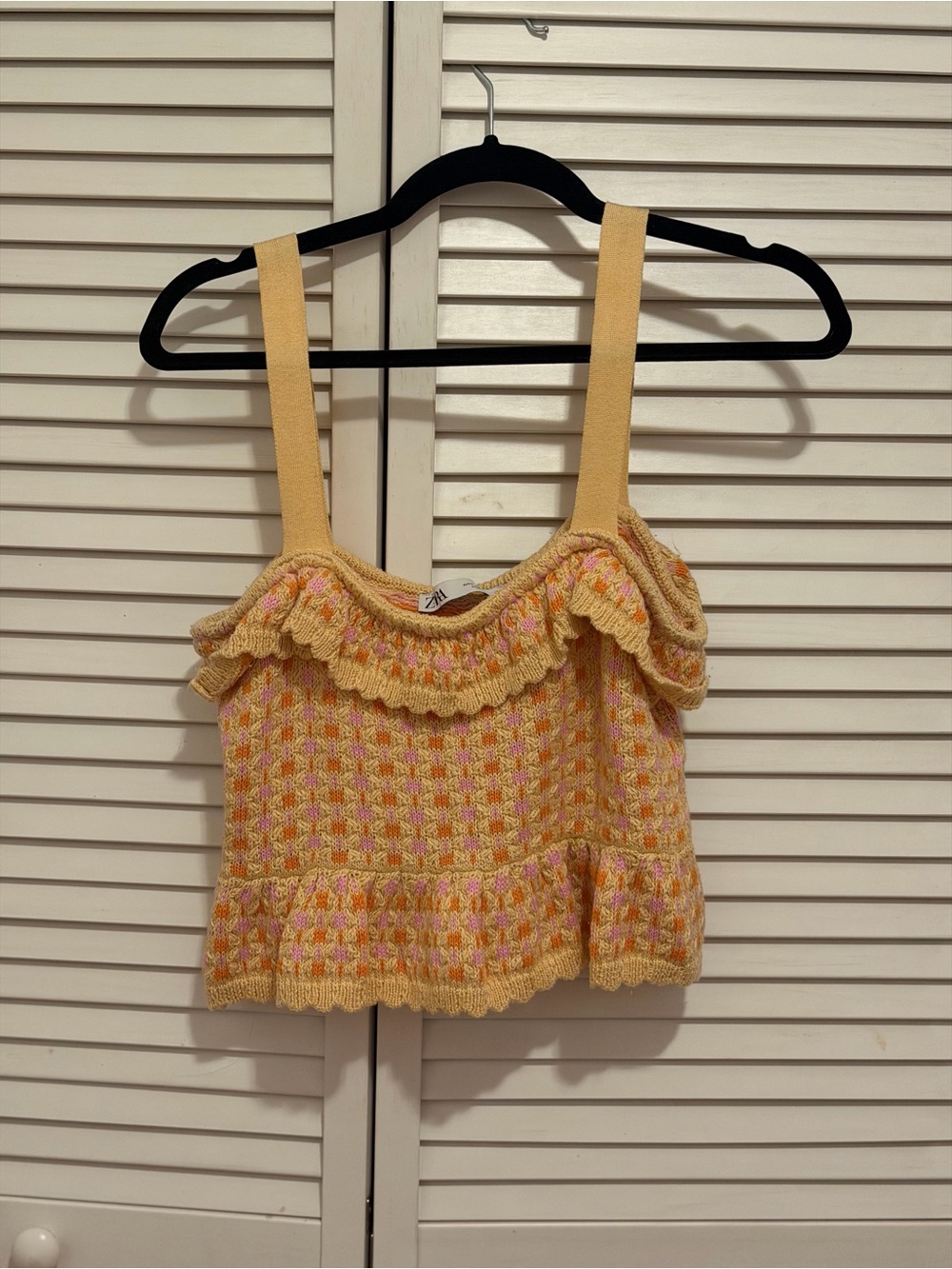 Zara Women’s Yellow Crochet Ruffle Knit Tank Top